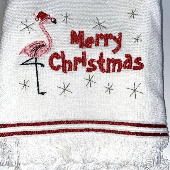 Ladinne Kitchen Towel Pink Flamingo Santa Hat Holiday Oversized - Picture 1 of 5